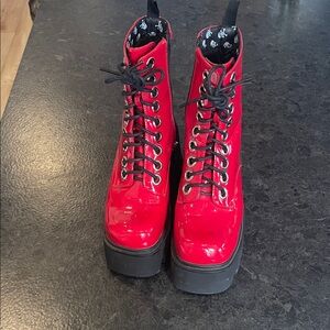 Glossy Red Women's Combat Boots